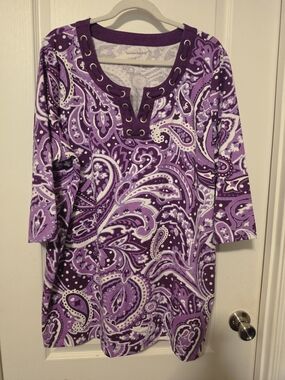 Woman Within Purple Paisley Eyelet-Trim Tunic